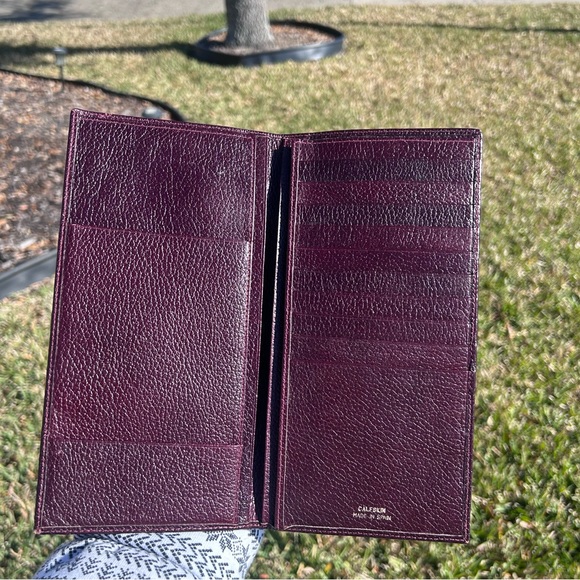 Single Fold Brown Red Pebble Calfskin Leather Wallet Portfolio Document Spain - Picture 2 of 6